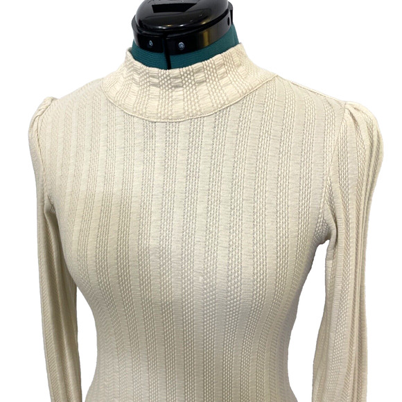 Free People Party in the Back Top Ribbed Knit Open Back w/ Scarf Tie Ivory Small - Picture 6 of 9